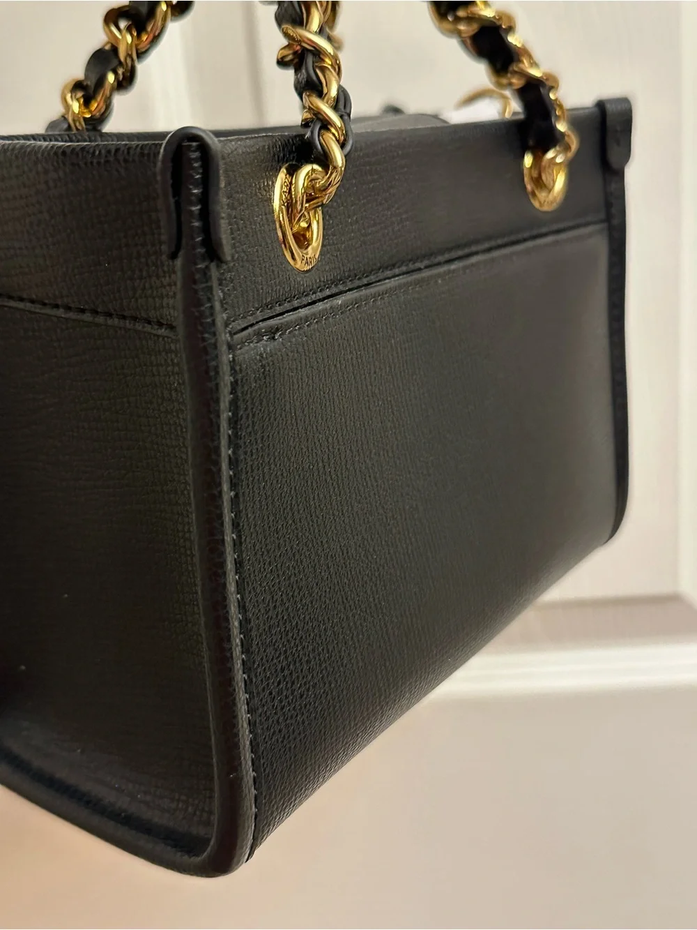 Karl Lagerfeld Black Floral Embroidered Satchel with Gold Chain